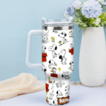 Snoopy Tumbler, Peanuts Stanley Tumbler Wrap, Tumbler Cup Engraved 40Oz, Handle Lid Stainless Steel - Image 3