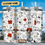 Snoopy Tumbler, Peanuts Stanley Tumbler Wrap, Tumbler Cup Engraved 40Oz, Handle Lid Stainless Steel