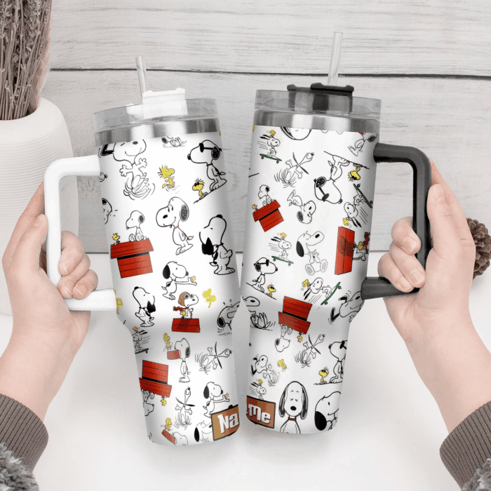 Snoopy Tumbler, Peanuts Stanley Tumbler Wrap, Tumbler Cup Engraved 40Oz, Handle Lid Stainless Steel - Image 4