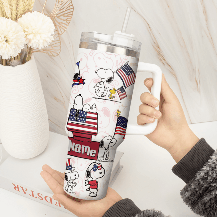 Snoopy Tumbler, Peanuts Stanley Tumbler Wrap, Tumbler Cup Engraved 40Oz, Handle Lid Stainless Steel - Image 2