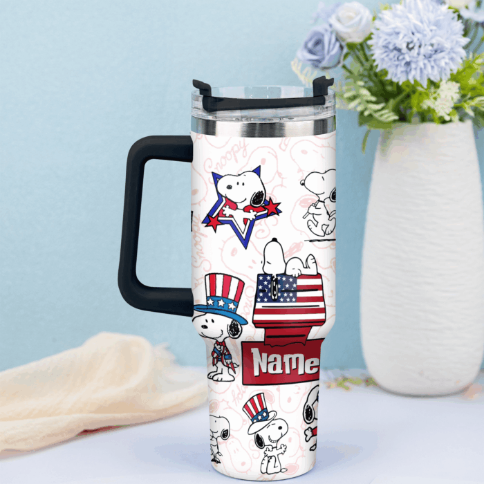 Snoopy Tumbler, Peanuts Stanley Tumbler Wrap, Tumbler Cup Engraved 40Oz, Handle Lid Stainless Steel - Image 3