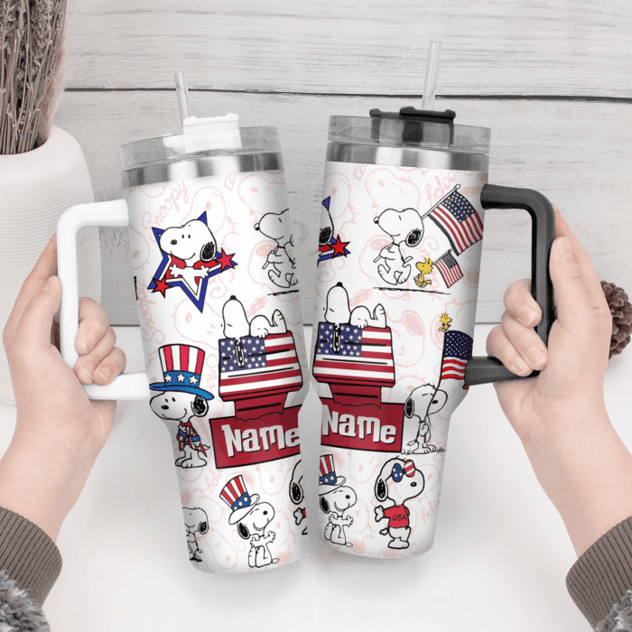 Snoopy Tumbler, Peanuts Stanley Tumbler Wrap, Tumbler Cup Engraved 40Oz, Handle Lid Stainless Steel - Image 4