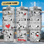 Snoopy Tumbler, Peanuts Stanley Tumbler Wrap, Tumbler Cup Engraved 40Oz, Handle Lid Stainless Steel