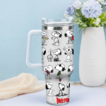 Snoopy Tumbler, Peanuts Stanley Tumbler Wrap, Tumbler Cup Engraved 40Oz, Handle Lid Stainless Steel - Image 3