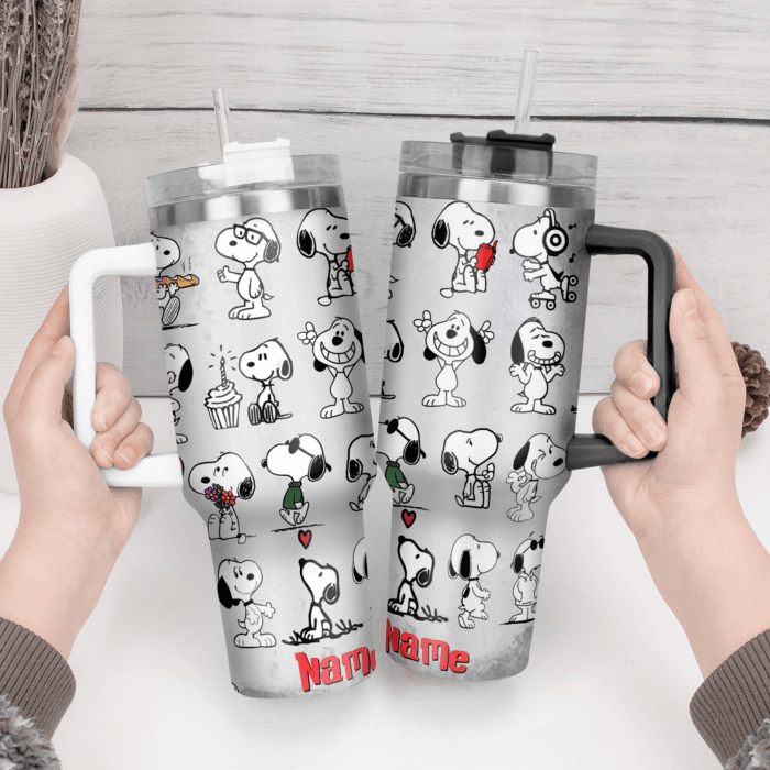 Snoopy Tumbler, Peanuts Stanley Tumbler Wrap, Tumbler Cup Engraved 40Oz, Handle Lid Stainless Steel - Image 4
