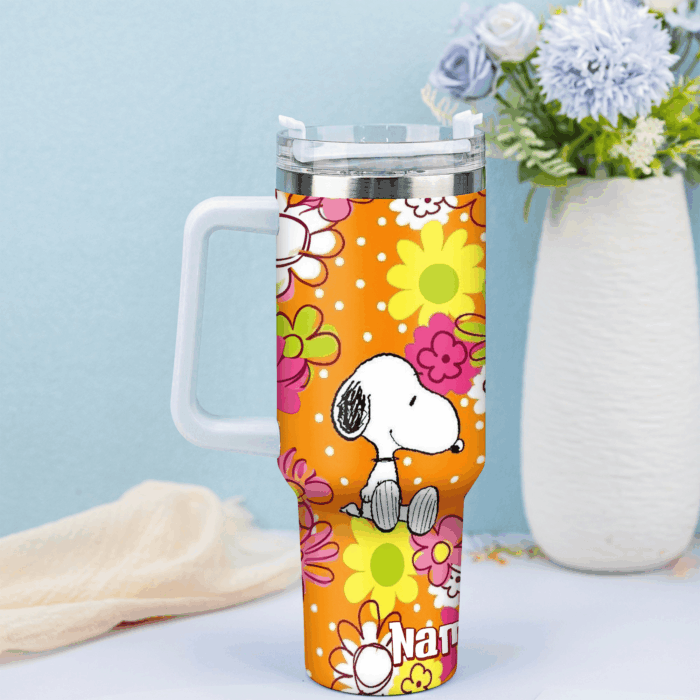 Snoopy Tumbler, Peanuts Stanley Tumbler Wrap, Tumbler Cup Engraved 40Oz, Handle Lid Stainless Steel - Image 2