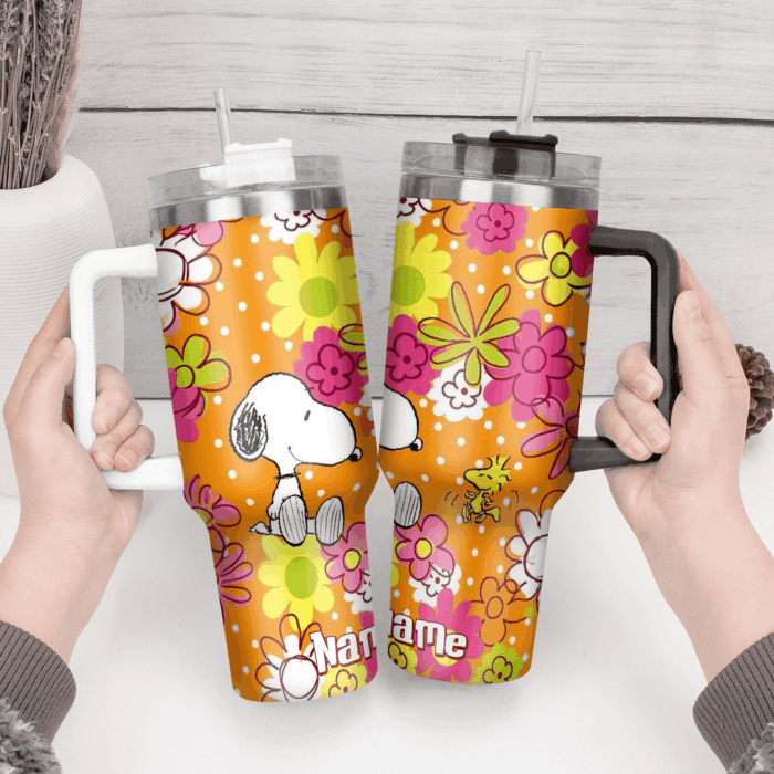 Snoopy Tumbler, Peanuts Stanley Tumbler Wrap, Tumbler Cup Engraved 40Oz, Handle Lid Stainless Steel - Image 3