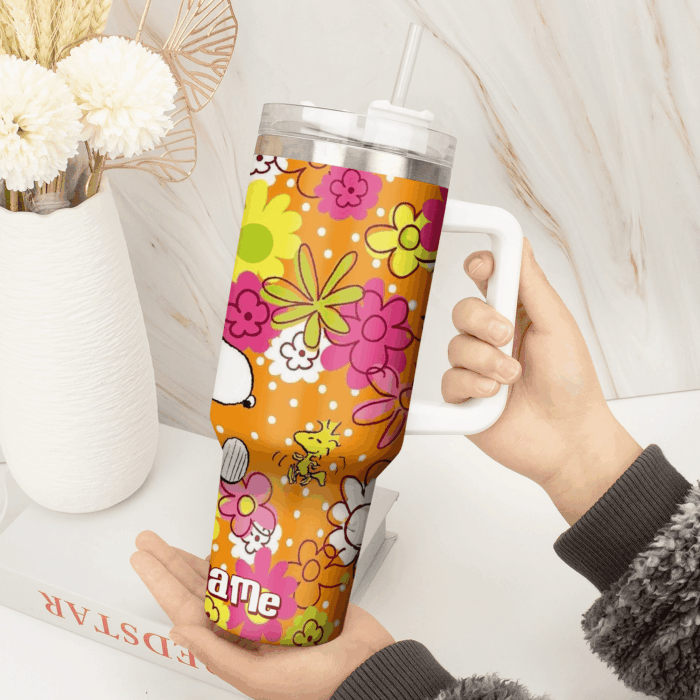 Snoopy Tumbler, Peanuts Stanley Tumbler Wrap, Tumbler Cup Engraved 40Oz, Handle Lid Stainless Steel - Image 4