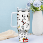 Snoopy Tumbler, Peanuts Stanley Tumbler Wrap, Tumbler Cup Engraved 40Oz, Handle Lid Stainless Steel - Image 2