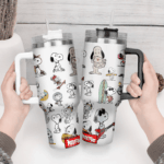 Snoopy Tumbler, Peanuts Stanley Tumbler Wrap, Tumbler Cup Engraved 40Oz, Handle Lid Stainless Steel - Image 3