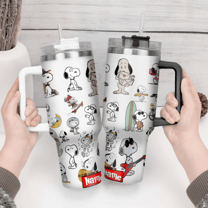 Snoopy Tumbler, Peanuts Stanley Tumbler Wrap, Tumbler Cup Engraved 40Oz, Handle Lid Stainless Steel - Image 3
