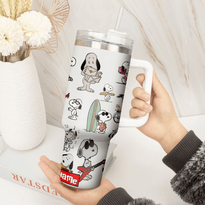 Snoopy Tumbler, Peanuts Stanley Tumbler Wrap, Tumbler Cup Engraved 40Oz, Handle Lid Stainless Steel - Image 4