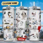Snoopy Tumbler, Peanuts Stanley Tumbler Wrap, Tumbler Cup Engraved 40Oz, Handle Lid Stainless Steel
