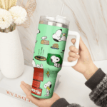 Snoopy Tumbler, Peanuts Stanley Tumbler Wrap, Tumbler Cup Engraved 40Oz, Handle Lid Stainless Steel - Image 2