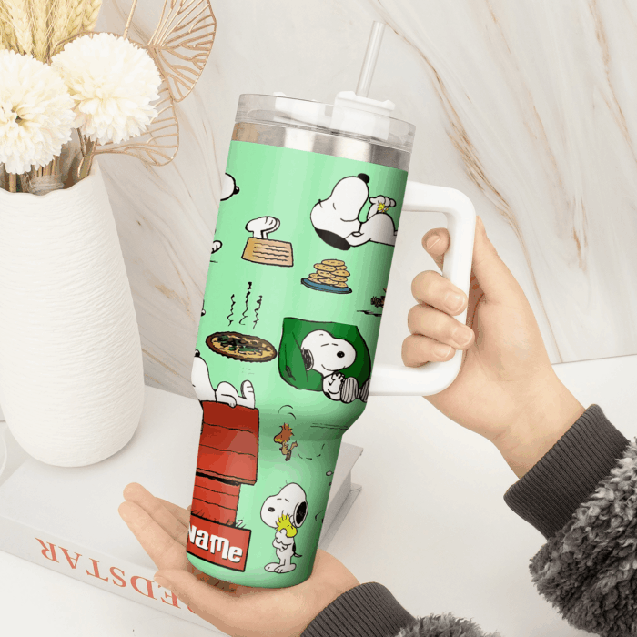 Snoopy Tumbler, Peanuts Stanley Tumbler Wrap, Tumbler Cup Engraved 40Oz, Handle Lid Stainless Steel - Image 2