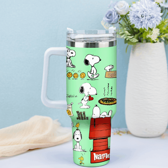 Snoopy Tumbler, Peanuts Stanley Tumbler Wrap, Tumbler Cup Engraved 40Oz, Handle Lid Stainless Steel - Image 3