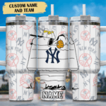 Snoopy Tumbler, New York Yankees Stanley Tumbler Wrap, MLB Tumbler Cup Tumbler Engraved 40Oz, Handle Lid Stainless Steel