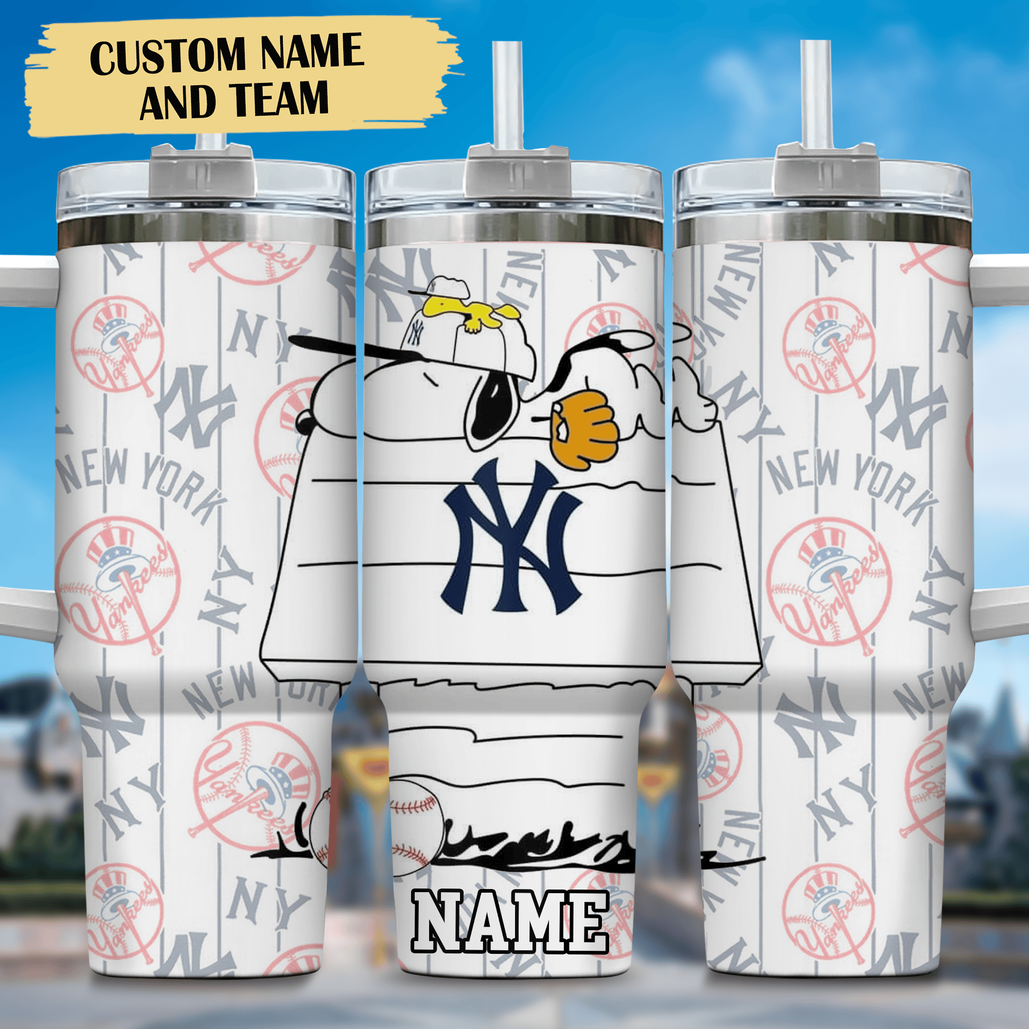 1718693963775.png Snoopy Tumbler, New York Yankees Stanley Tumbler Wrap, MLB Tumbler Cup Tumbler Engraved 40Oz, Handle Lid Stainless Steel - Image 1