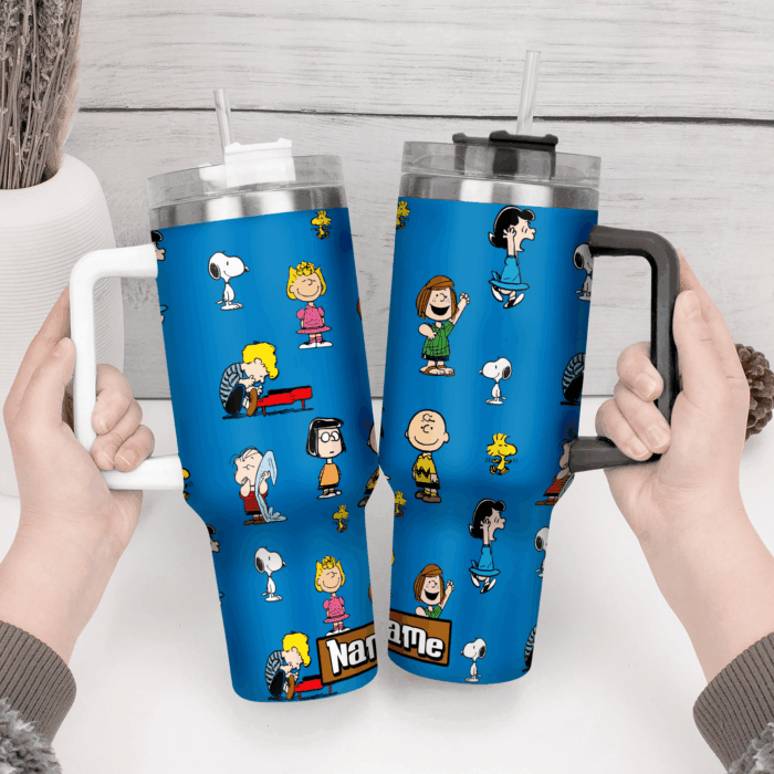 Snoopy Tumbler, Peanuts Stanley Tumbler Wrap, Tumbler Cup Engraved 40Oz, Handle Lid Stainless Steel - Image 4