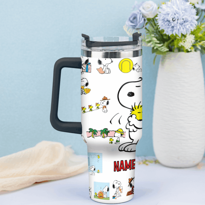 Snoopy Tumbler, Peanuts Stanley Tumbler Wrap, Tumbler Cup Engraved 40Oz, Handle Lid Stainless Steel - Image 3