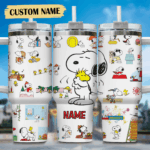 Snoopy Tumbler, Peanuts Stanley Tumbler Wrap, Tumbler Cup Engraved 40Oz, Handle Lid Stainless Steel