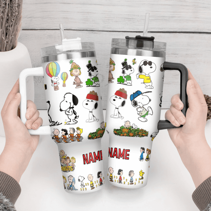 Snoopy Tumbler, Peanuts Stanley Tumbler Wrap, Tumbler Cup Engraved 40Oz, Handle Lid Stainless Steel - Image 3