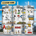 Snoopy Tumbler, Peanuts Stanley Tumbler Wrap, Tumbler Cup Engraved 40Oz, Handle Lid Stainless Steel