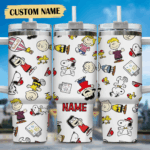 Snoopy Tumbler, Peanuts Stanley Tumbler Wrap, Tumbler Cup Engraved 40Oz, Handle Lid Stainless Steel