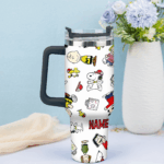 Snoopy Tumbler, Peanuts Stanley Tumbler Wrap, Tumbler Cup Engraved 40Oz, Handle Lid Stainless Steel - Image 2