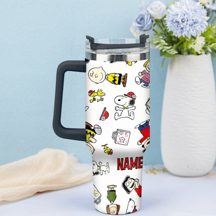 Snoopy Tumbler, Peanuts Stanley Tumbler Wrap, Tumbler Cup Engraved 40Oz, Handle Lid Stainless Steel - Image 2