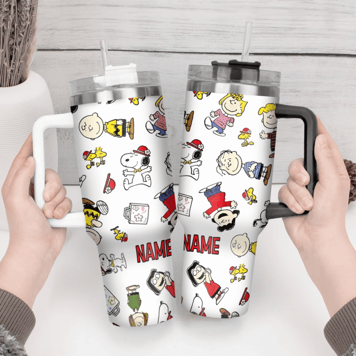 Snoopy Tumbler, Peanuts Stanley Tumbler Wrap, Tumbler Cup Engraved 40Oz, Handle Lid Stainless Steel - Image 3