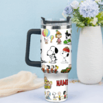 Snoopy Tumbler, Peanuts Stanley Tumbler Wrap, Tumbler Cup Engraved 40Oz, Handle Lid Stainless Steel - Image 4