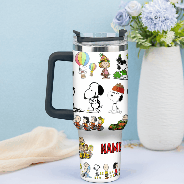 Snoopy Tumbler, Peanuts Stanley Tumbler Wrap, Tumbler Cup Engraved 40Oz, Handle Lid Stainless Steel - Image 4
