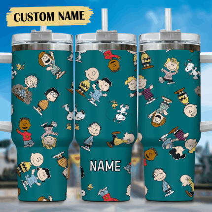 Snoopy Tumbler, Peanuts Stanley Tumbler Wrap, Tumbler Cup Engraved 40Oz, Handle Lid Stainless Steel