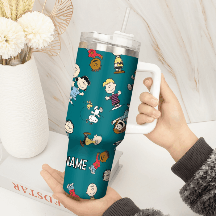 Snoopy Tumbler, Peanuts Stanley Tumbler Wrap, Tumbler Cup Engraved 40Oz, Handle Lid Stainless Steel - Image 2