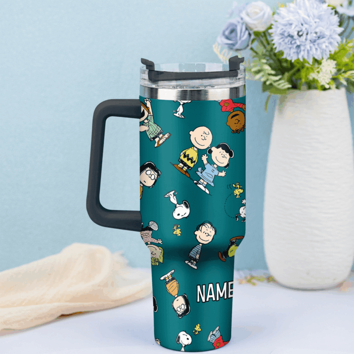 Snoopy Tumbler, Peanuts Stanley Tumbler Wrap, Tumbler Cup Engraved 40Oz, Handle Lid Stainless Steel - Image 3