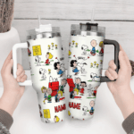 Snoopy Tumbler, Peanuts Stanley Tumbler Wrap, Tumbler Cup Engraved 40Oz, Handle Lid Stainless Steel - Image 2