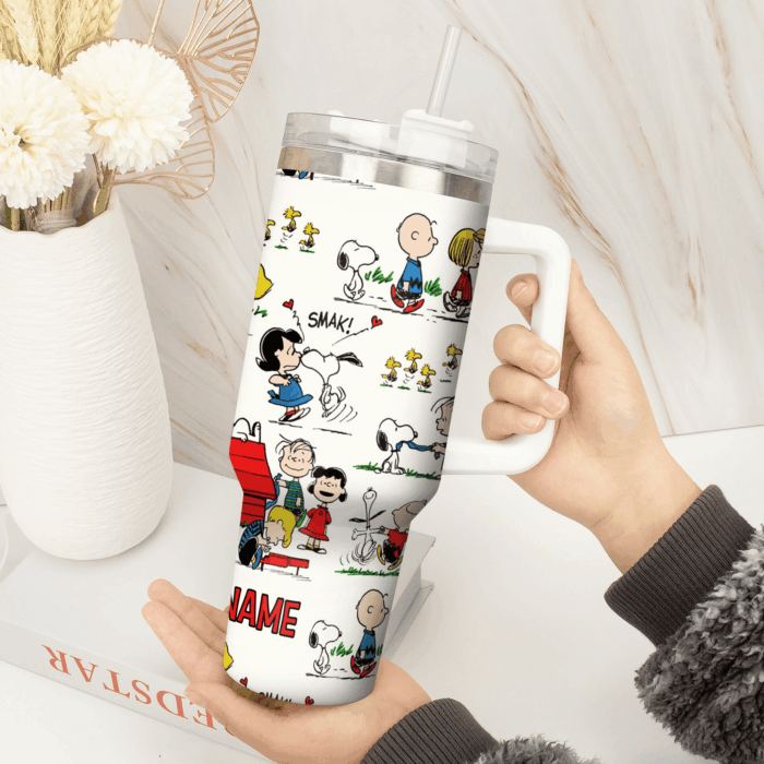 Snoopy Tumbler, Peanuts Stanley Tumbler Wrap, Tumbler Cup Engraved 40Oz, Handle Lid Stainless Steel - Image 3