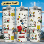 Snoopy Tumbler, Peanuts Stanley Tumbler Wrap, Tumbler Cup Engraved 40Oz, Handle Lid Stainless Steel