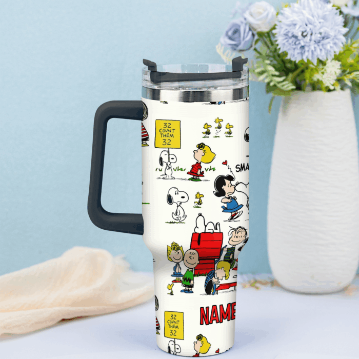Snoopy Tumbler, Peanuts Stanley Tumbler Wrap, Tumbler Cup Engraved 40Oz, Handle Lid Stainless Steel - Image 4