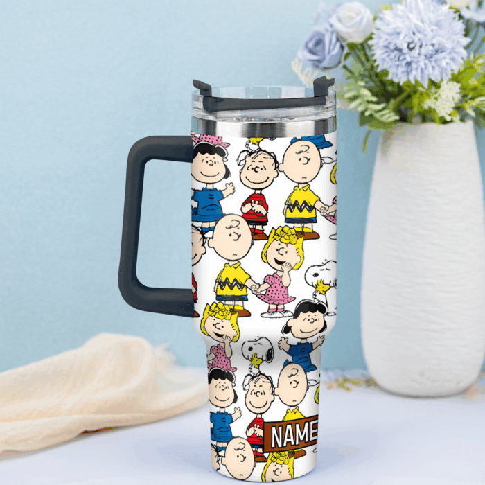 Snoopy Tumbler, Peanuts Stanley Tumbler Wrap, Tumbler Cup Engraved 40Oz, Handle Lid Stainless Steel - Image 3