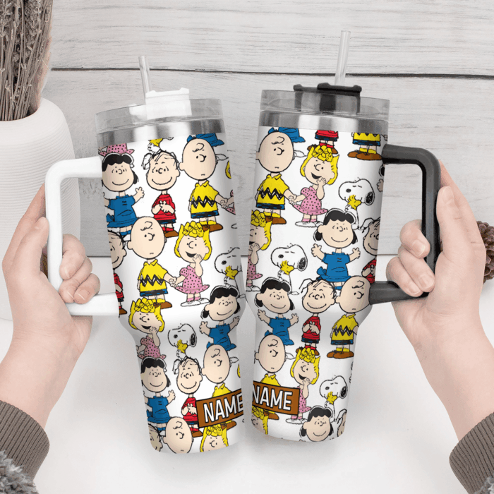 Snoopy Tumbler, Peanuts Stanley Tumbler Wrap, Tumbler Cup Engraved 40Oz, Handle Lid Stainless Steel - Image 4