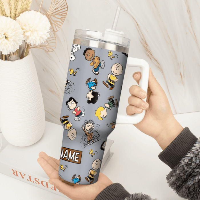 Snoopy Tumbler, Peanuts Stanley Tumbler Wrap, Tumbler Cup Engraved 40Oz, Handle Lid Stainless Steel - Image 4