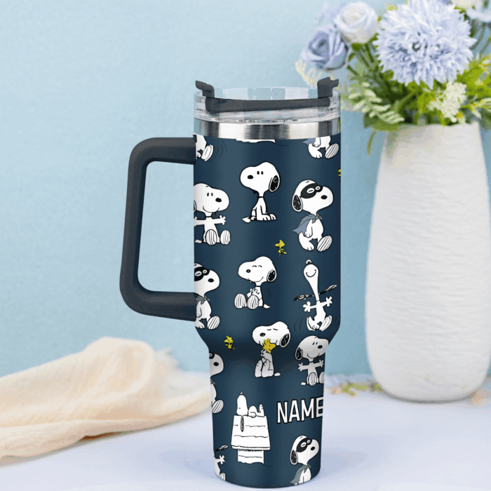 Snoopy Tumbler, Peanuts Stanley Tumbler Wrap, Tumbler Cup Engraved 40Oz, Handle Lid Stainless Steel - Image 3