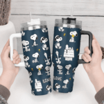 Snoopy Tumbler, Peanuts Stanley Tumbler Wrap, Tumbler Cup Engraved 40Oz, Handle Lid Stainless Steel - Image 4
