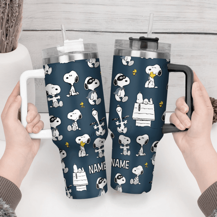 Snoopy Tumbler, Peanuts Stanley Tumbler Wrap, Tumbler Cup Engraved 40Oz, Handle Lid Stainless Steel - Image 4