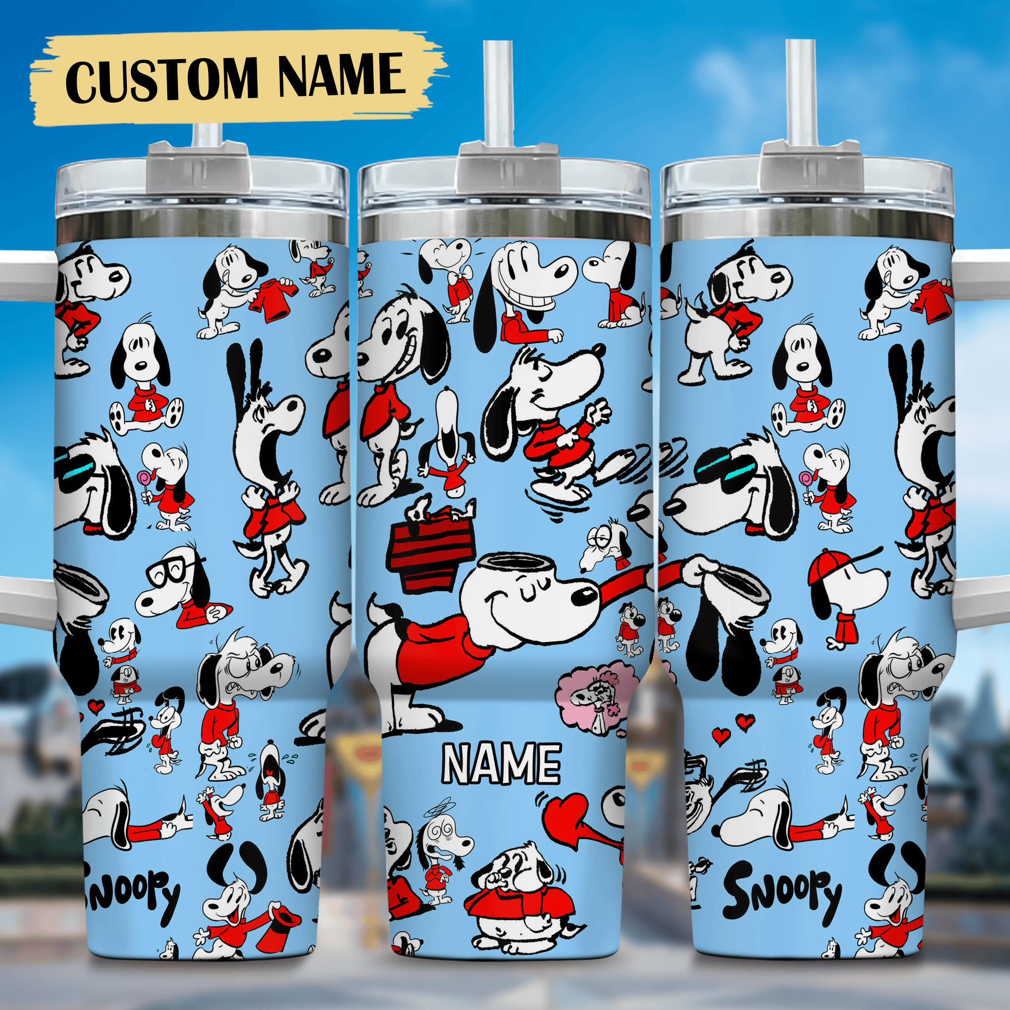 1719217440870.png Snoopy Tumbler, Peanuts Stanley Tumbler Wrap, Tumbler Cup Engraved 40Oz, Handle Lid Stainless Steel - Image 1