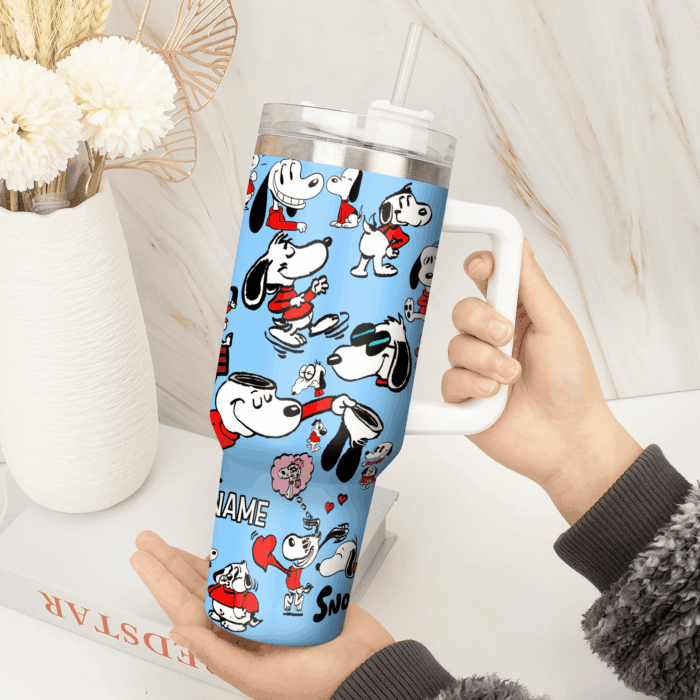 Snoopy Tumbler, Peanuts Stanley Tumbler Wrap, Tumbler Cup Engraved 40Oz, Handle Lid Stainless Steel - Image 2