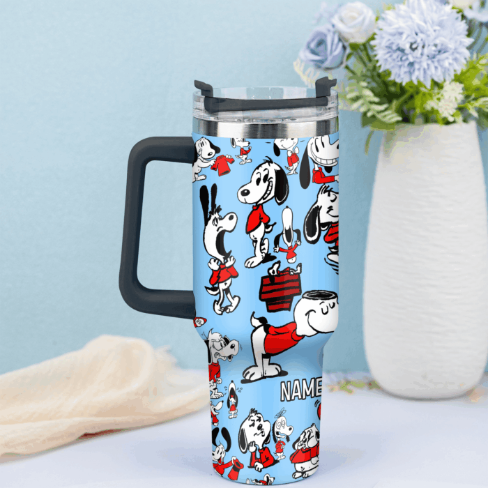 Snoopy Tumbler, Peanuts Stanley Tumbler Wrap, Tumbler Cup Engraved 40Oz, Handle Lid Stainless Steel - Image 3