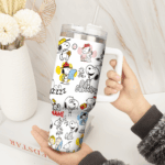 Snoopy Tumbler, Peanuts Stanley Tumbler Wrap, Tumbler Cup Engraved 40Oz, Handle Lid Stainless Steel - Image 2